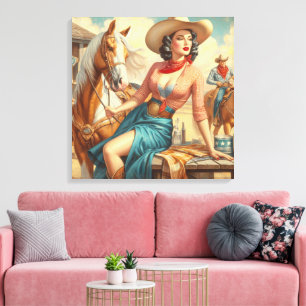 Vintage-Cowgirl Leinwanddruck