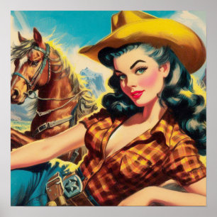 Vintage Cowgirl-Malerei Poster