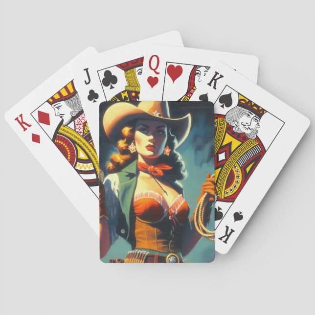 Vintage Cowgirl-Malerei Spielkarten (Rückseite)