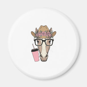 Vintage-Cowgirl Pferd mit Blumen und rosa Getränk Magnet