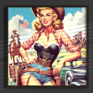 Vintage-Cowgirl Pin-Up Poster