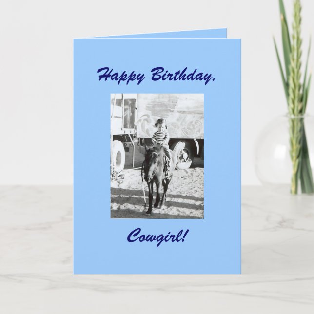 Vintage Cowgirl & Pony Birthday Wünsche Karte (Vorderseite)