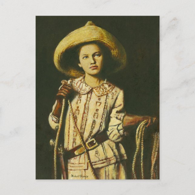 Vintage Cowgirl Postkarte (Vorderseite)