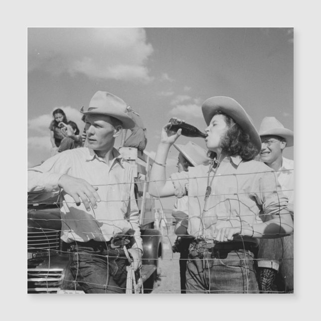 Vintage Cowgirl und Cowboy Fotokarte Magnetkarte (Vorderseite)