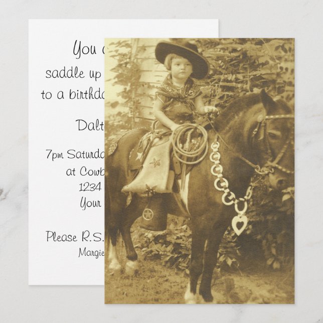 VINTAGE COWGIRL WESTERN PARTY EINLADUNG (Vorne/Hinten)