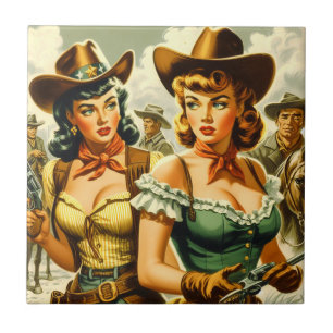 Vintage Cowgirls für Button Fliese