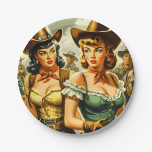 Vintage Cowgirls für Button Pappteller