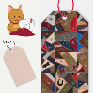 Vintage Crazy Patchwork Quilt Geschenkanhänger