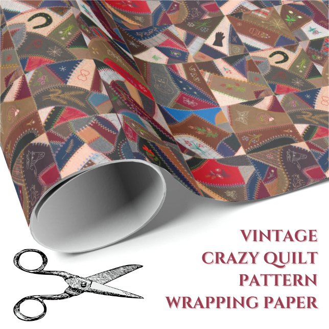 Vintage-Crazy-Patchwork-Quilt-Geschenkpapier Geschenkpapier (This unique vintage patchwork quilt pattern gift wrap will add a special touch to your gifts!)