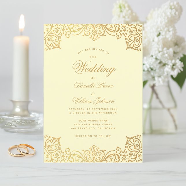 Vintage Cream Gold Calligraphy Elegante Hochzeit Einladung (Von Creator hochgeladen)