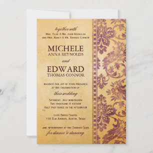 Vintage Cream & Lilac Damask Hochzeit Einladung