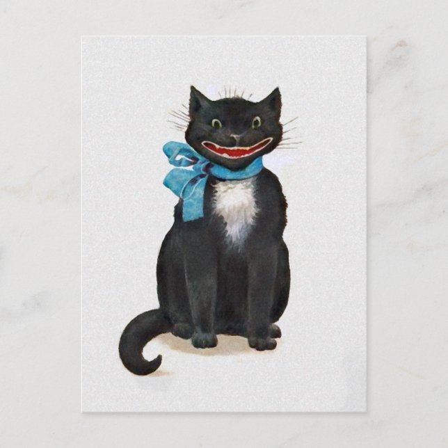 Vintage Creepy Cat Feiertagspostkarte (Vorderseite)