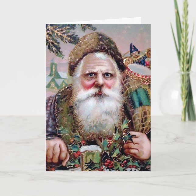 Vintage Creepy Santa Holiday Card Feiertagskarte (Vorderseite)