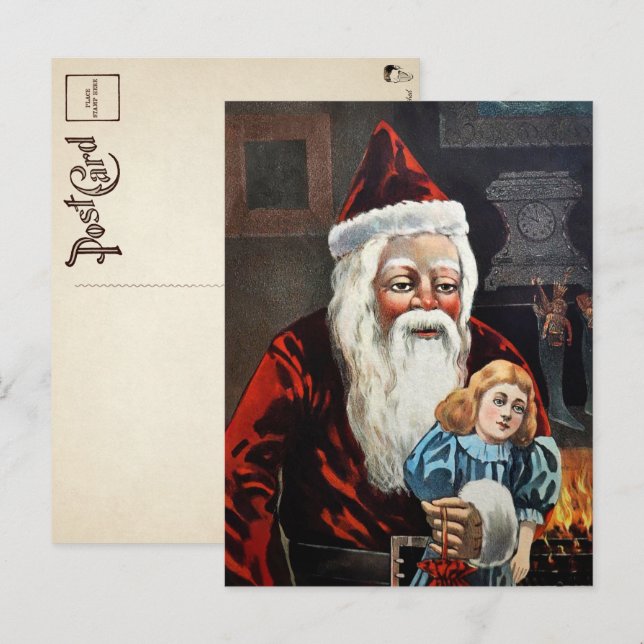 Vintage Creepy Santa und Puppe Postkarte (Vorne/Hinten)