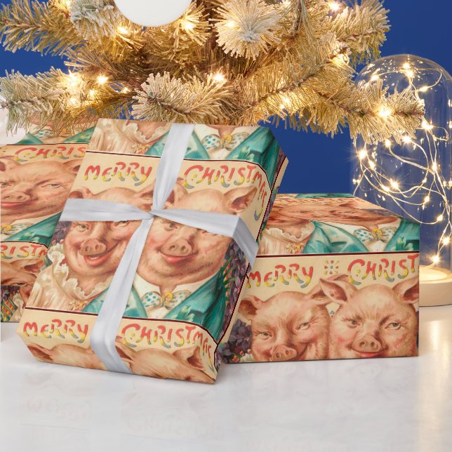 Vintage Creepy Schweine Weihnachtskuh Geschenkpapier (Feiertage)