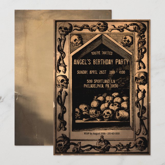 Vintage Creepy Skulls Anpassbares Party Einladung (Vorne/Hinten)