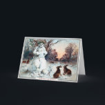 Vintage Creepy Snowman Weihnachtskarte Feiertagskarte<br><div class="desc">Vintager Viktorianischer,  gruseliger Schneemann mit Kaninchen Weihnachtskarte. Hochwertiges,  individuell restauriertes Vintage-Image.</div>