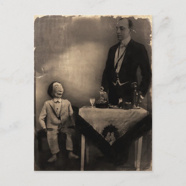 Vintage Creepy Ventriloquist Dummy Postcard Postkarte (Vorderseite)