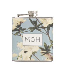 Vintage Creme Azalea Blume Monogramm Flachmann