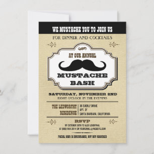Vintage Creme und Brown Mustache Bash Einladung