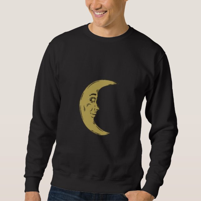 Vintage Crescent Moon Face – Celestial Retro Art Sweatshirt (Vorderseite)