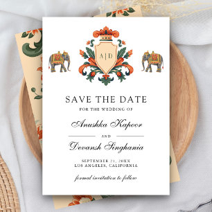 Vintage Crest Royal Elephant Indische Hindu-Hochze Save The Date