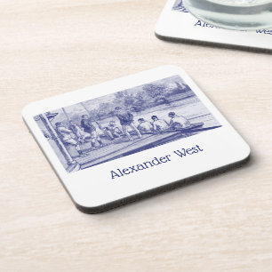 Vintage-Crew-Ruderer in einem Boot am Dock Getränkeuntersetzer