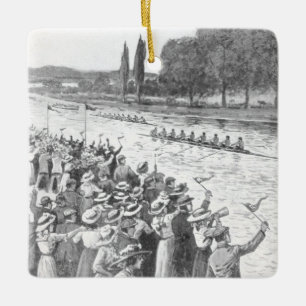 Vintage-Crew-Ruderer-Rennen mit vielen Zuschauern Keramikornament