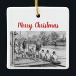 Vintage Crew Türme im Boot am Dock Keramikornament<br><div class="desc">Antikes stilisiertes Bild der Crew Türme am Dock ============= Elegantes,  stilvolles und chic individualisierbares Party und feierliche Einladungen und Accessoires mit einem Vintagen stilisierten zeichn von Rudern in ihrem Boot am Dock. 2021 ©itsMyPartyDesigns Alle Rechte vorbehalten</div>