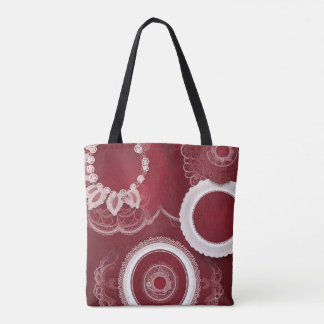 Vintage crimson doily & lace collage AI art  Tasche