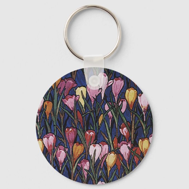 Vintage Crocus Blume im Garten, Blumenmuster Schlüsselanhänger (Vorderseite)