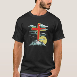Vintage Cross Mountains Bäume Retro 80s Stil Sonne T-Shirt