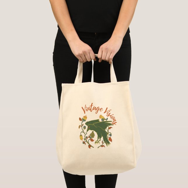 Vintage Crow Visions Grocery Tote Bag Tragetasche (Vorderseite (Produkt))