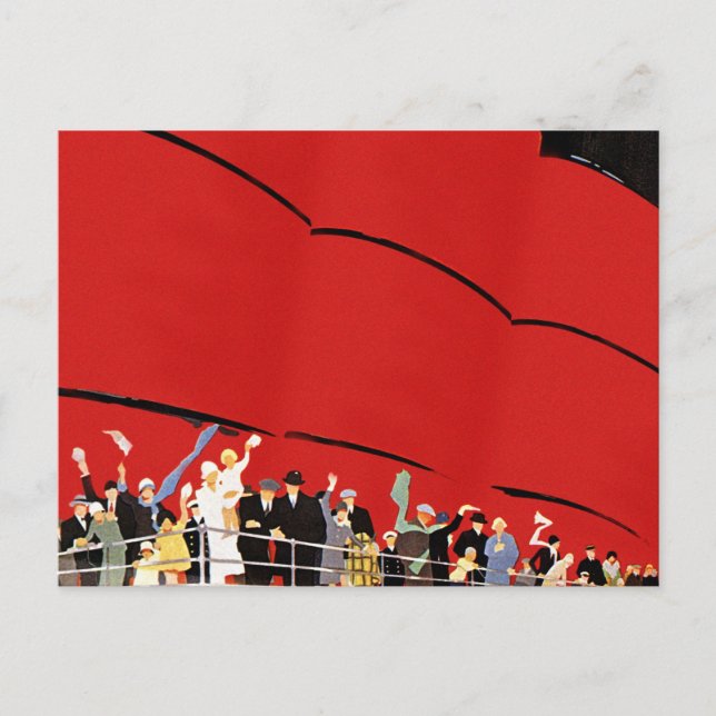 Vintage Cruise Ship Passengers Waving Goodbye Postkarte (Vorderseite)