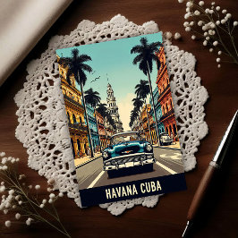 Vintage Cuba Travel Poster with Classic Cars  Postkarte