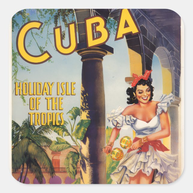 Vintage Cuban Tourist Commission Tropics Travel Quadratischer Aufkleber (Vorderseite)