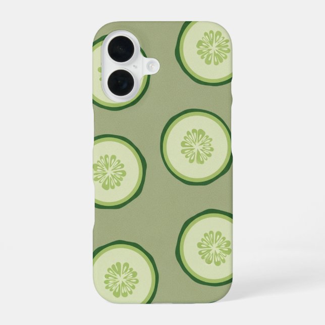 Vintage Cucumber Slice Pattern iPhone 16 Hülle (Rückseite)