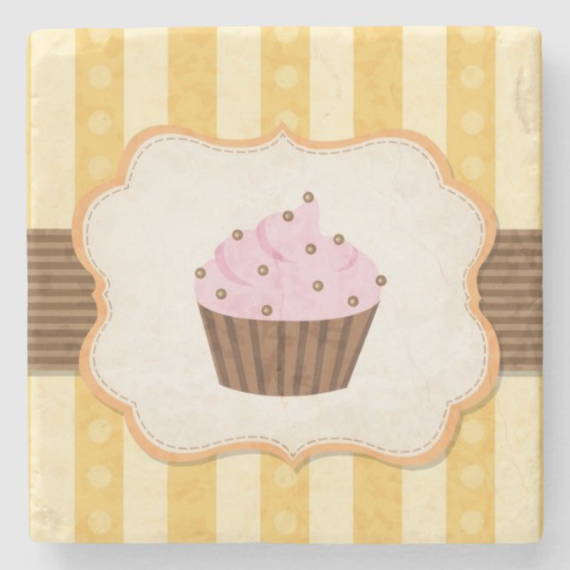 Vintage-Cupcake-Hintergrund Steinuntersetzer (Vorderseite)