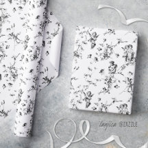 Vintage-Cupid-Engel Floral Schwarz Weiß Toile