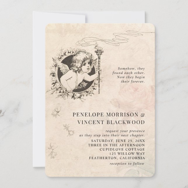 Vintage  Cupid Love Wedding Invitation Einladung (Vorderseite)