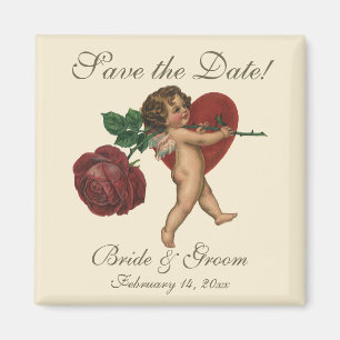 Vintage Cupid mit roter Rose und Herz - Termin vor Magnet