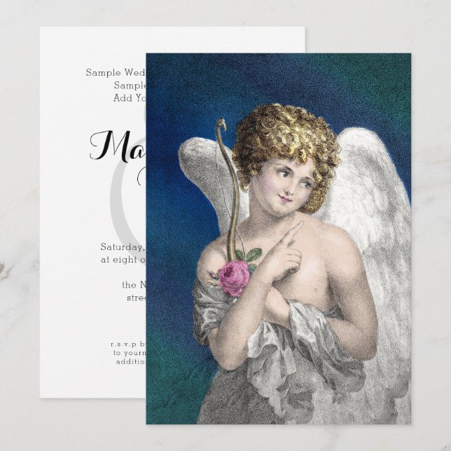 Vintage Cupid Romantique Mariage Invitations (Devant / Derrière)
