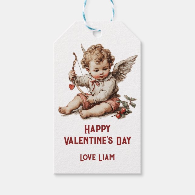 Vintage Cupid With Heart Bow Geschenkanhänger (Vorderseite)