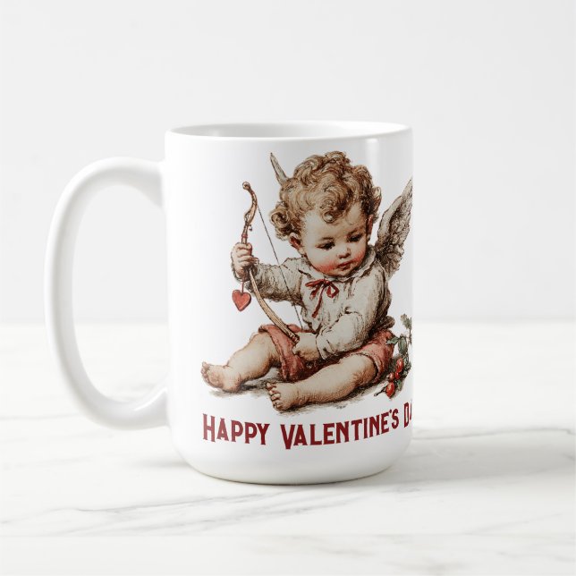 Vintage Cupid With Heart Bow Kaffeetasse (Links)