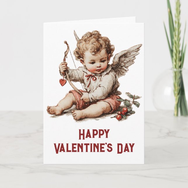 Vintage Cupid With Heart Bow Karte (Vorderseite)