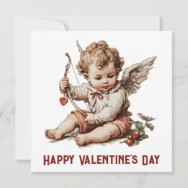Vintage Cupid With Heart Bow Karte