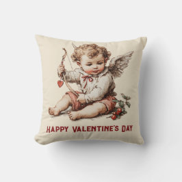 Vintage Cupid With Heart Bow Kissen