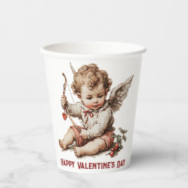 Vintage Cupid With Heart Bow Pappbecher