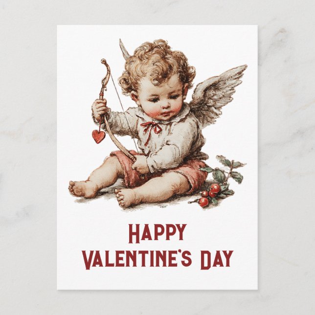 Vintage Cupid With Heart Bow Postkarte (Vorderseite)