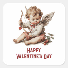 Vintage Cupid With Heart Bow Quadratischer Aufkleber